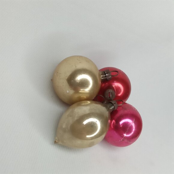 MCM Christmas Ornament Set Of 4 Feather Tree Gold & Pink Glass Shiny Brite 1950s - Picture 5 of 9